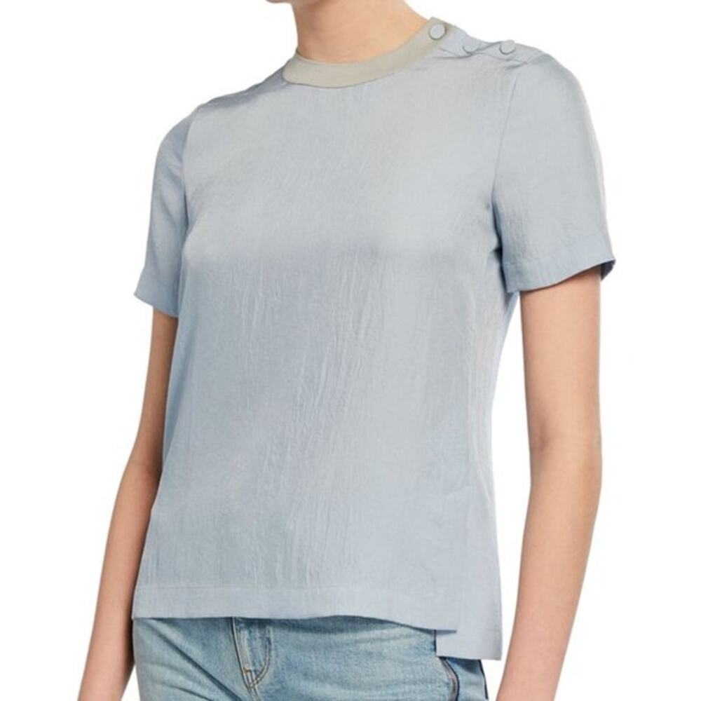 rag & bone Light Blue Short-Sleeve Button-Shoulder Blouse